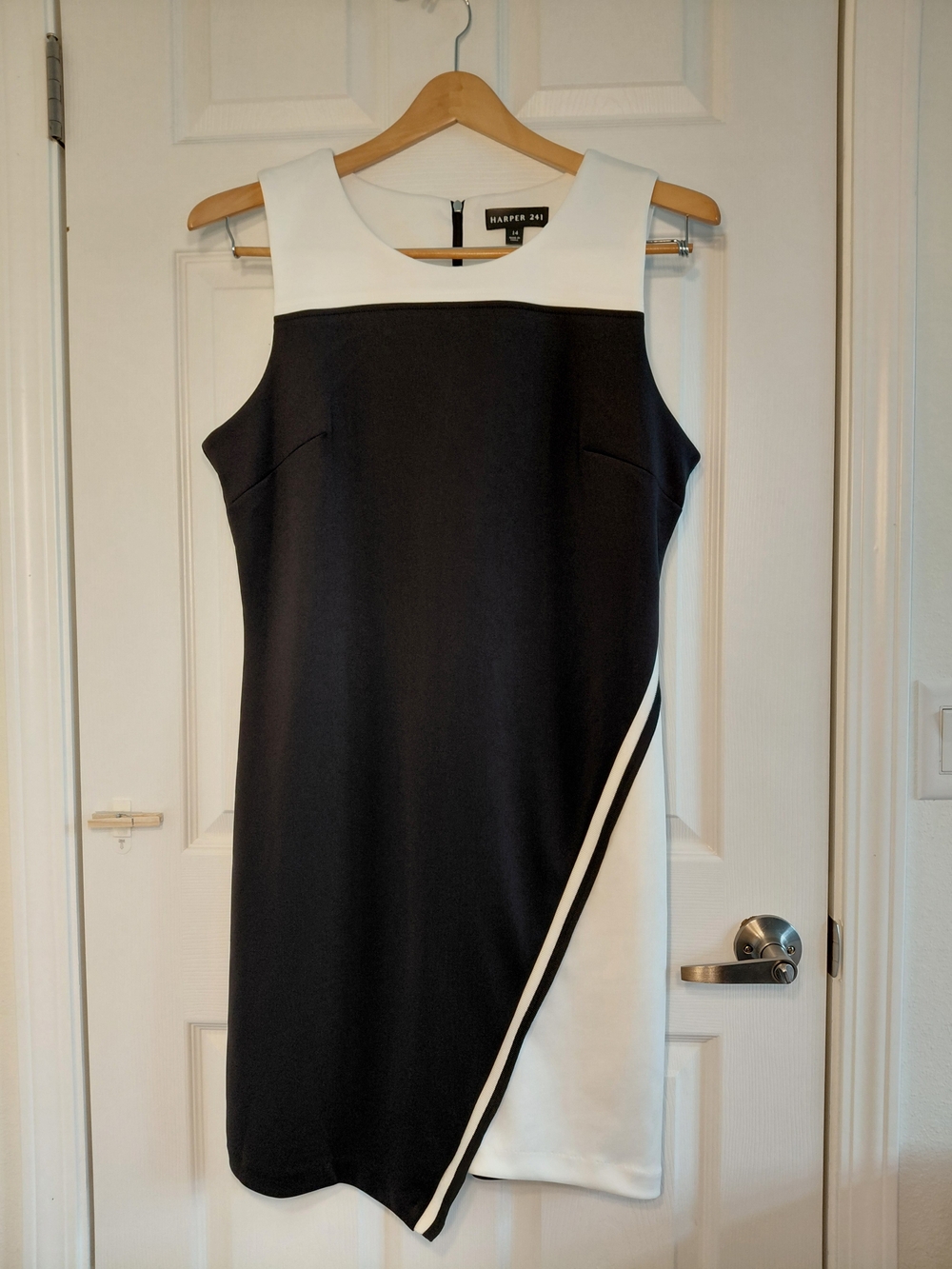 Harper Black and White Asymmetrical Shift Dress with Side Stripe